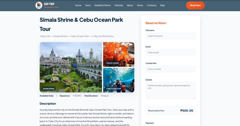 Day-Trip Car Rental & Tours — tour booking page, built by Pentascale